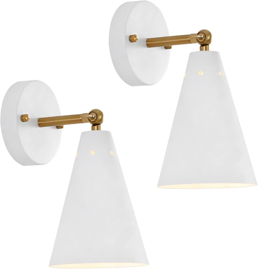 MWZ White Wall Sconces Set of Two, Modern Sconces Light Fixtures Hardwired with Metal Shade,Indoo... | Amazon (US)