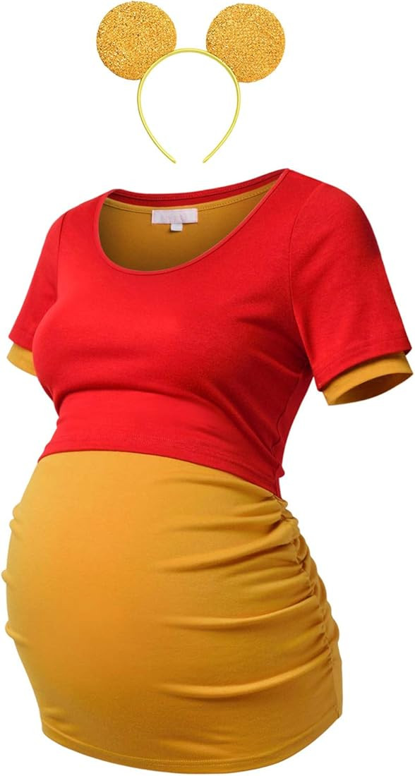 Bhome Maternity Shirt Short Sleeve Pregnancy Tshirt Side Ruched Tee Top | Amazon (US)