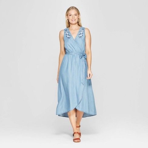 Women's Sleeveless V-Neck Midi Wrap Dress - Knox Rose™ Blue | Target