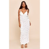 Petite White Strappy Tie Side Shirred Textured Maxi Dress, White | PrettyLittleThing IE