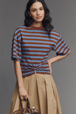 By Anthropologie Striped Cotton Keyhole T-Shirt | Anthropologie (UK)