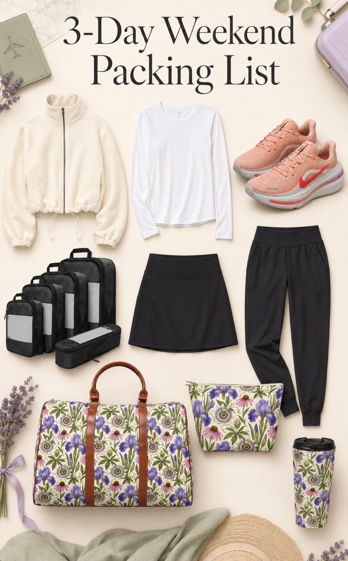 3-Day Weekend Packing List ✈️🌿

Pack light, stay comfortable, and still look put together! Here’s what I’m bringing for an easy weekend getaway:

🌸 Floral weekender bag
🧳 Packing cubes to keep everything organized
👝 Matching cosmetic and toiletry pouch
☕ Coordinating travel tumbler
🤍 Lightweight zip-up jacket
👕 Comfortable layering top
🖤 Travel-friendly joggers
🖤 Athletic skort for sightseeing or brunch
👟 Supportive sneakers for walking and exploring

These pieces make it easy to mix, match, and fit everything into one weekender—no overpacking required!

Shop my complete 3-day weekend packing list below.

#WeekendPacking #TravelEssentials #LTKTravel #WeekendGetaway #TravelStyle

#LTKTravel #LTKSeasonal #LTKdayinmylife
