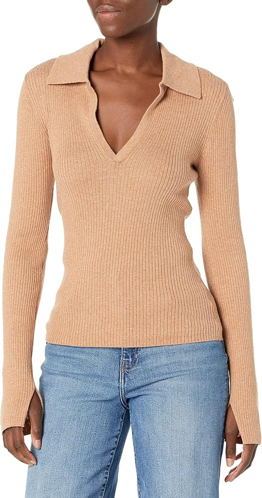 PAIGE Women's Catarina Sweater Slim Long Sleeve Chic Collar in Deep Camel | Amazon (US)