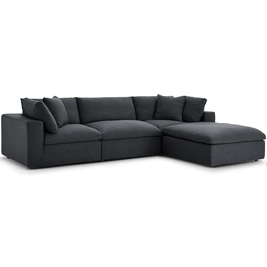 Modway Commix Down Down Filled Overstuffed 4 Piece Sectional Sofa Set, Seating for 3 - Ottoman, G... | Amazon (US)
