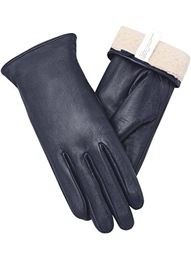 Vislivin Full-Hand Womens Touch screen Gloves Genuine Leather Gloves Warm Winter Texting Driving Glove Dark Blue M | Amazon (US)