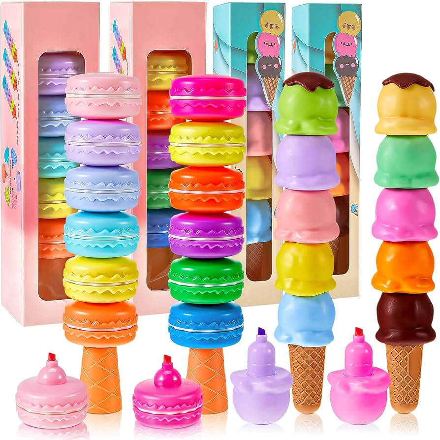 4 Set 22 Pcs Mini Highlighters Ice Cream Shaped Highlighters Stackable Multicolor Cute School Sup... | Amazon (US)