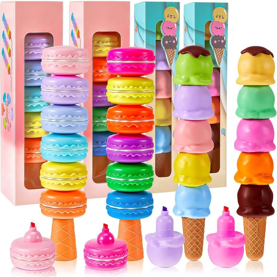 4 Set 22 Pcs Mini Highlighters Ice Cream Shaped Highlighters Stackable Multicolor Cute School Sup... | Amazon (US)