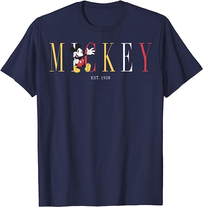 Disney mens Classic Disney Mickey And Friends Mickey Mouse Est 1928 Simple Text T Shirt, Blue, Sm... | Amazon (US)
