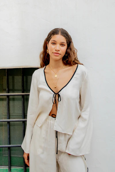 VRG GRL Moonscapes Tie Front Top // Cream | VRG Grl