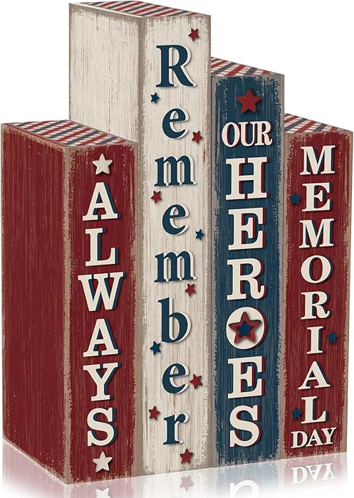 Xuhal 4 Pcs Memorial Day Decorations 4th of July Tiered Tray Decor Patriotic Americana Wooden Blo... | Amazon (US)