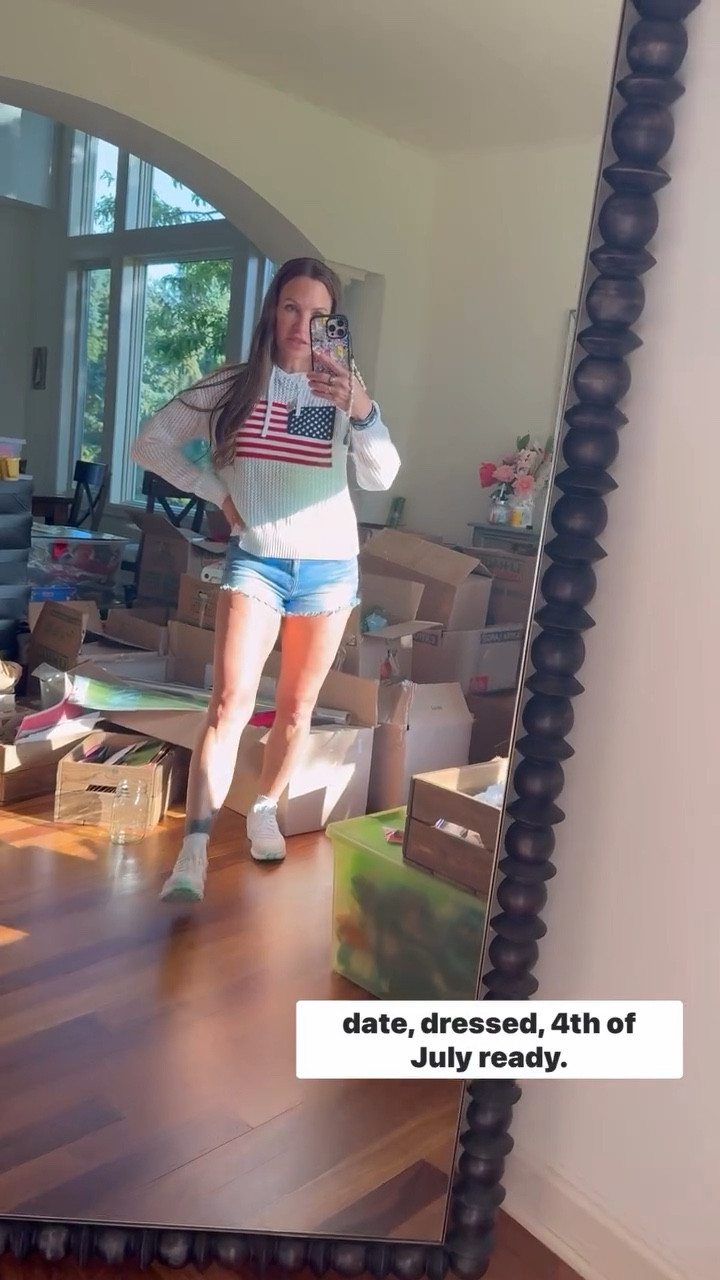 4th of July ootd! Denim shorts, American flag sweater, sneakers

Summer outfit, summer ootd

#LTKStyleTip #LTKSeasonal #LTKFamily
