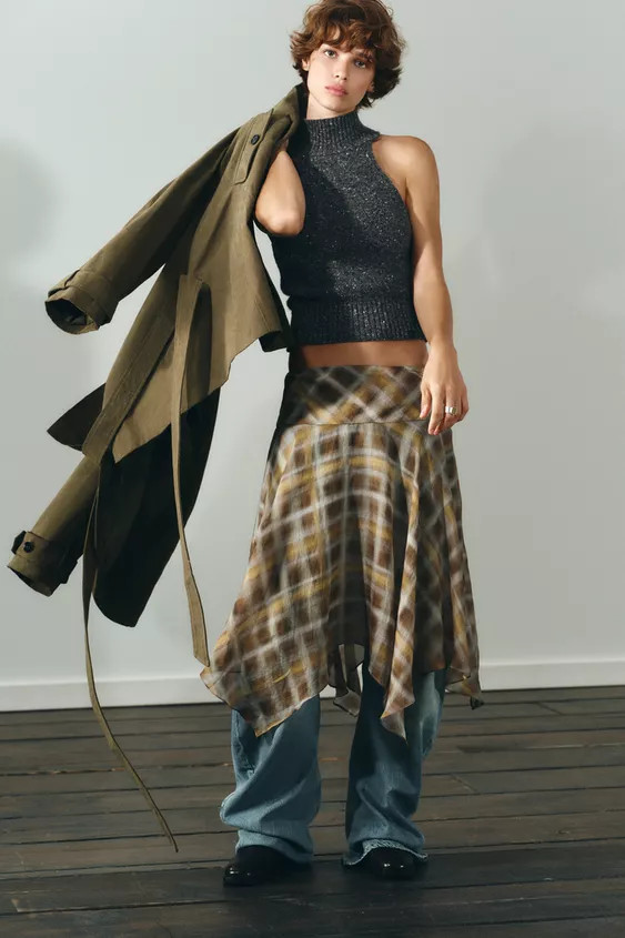 CHECK MIDI SKIRT | Zara UK