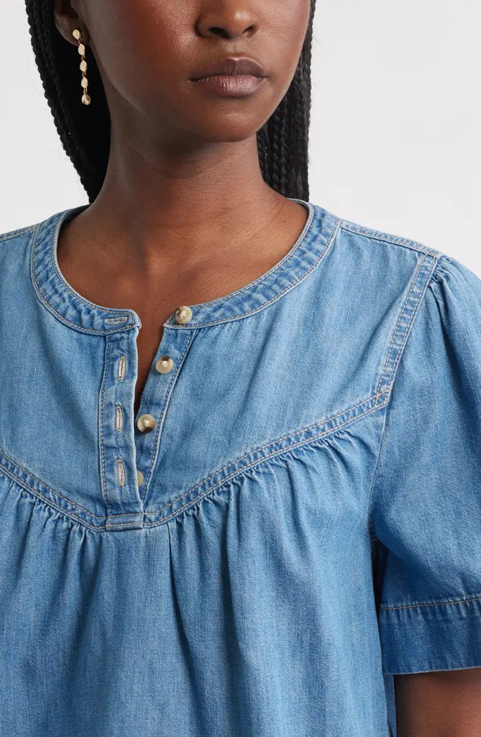 Treasure & Bond Shirred Short Sleeve Chambray Top | Nordstrom | Nordstrom