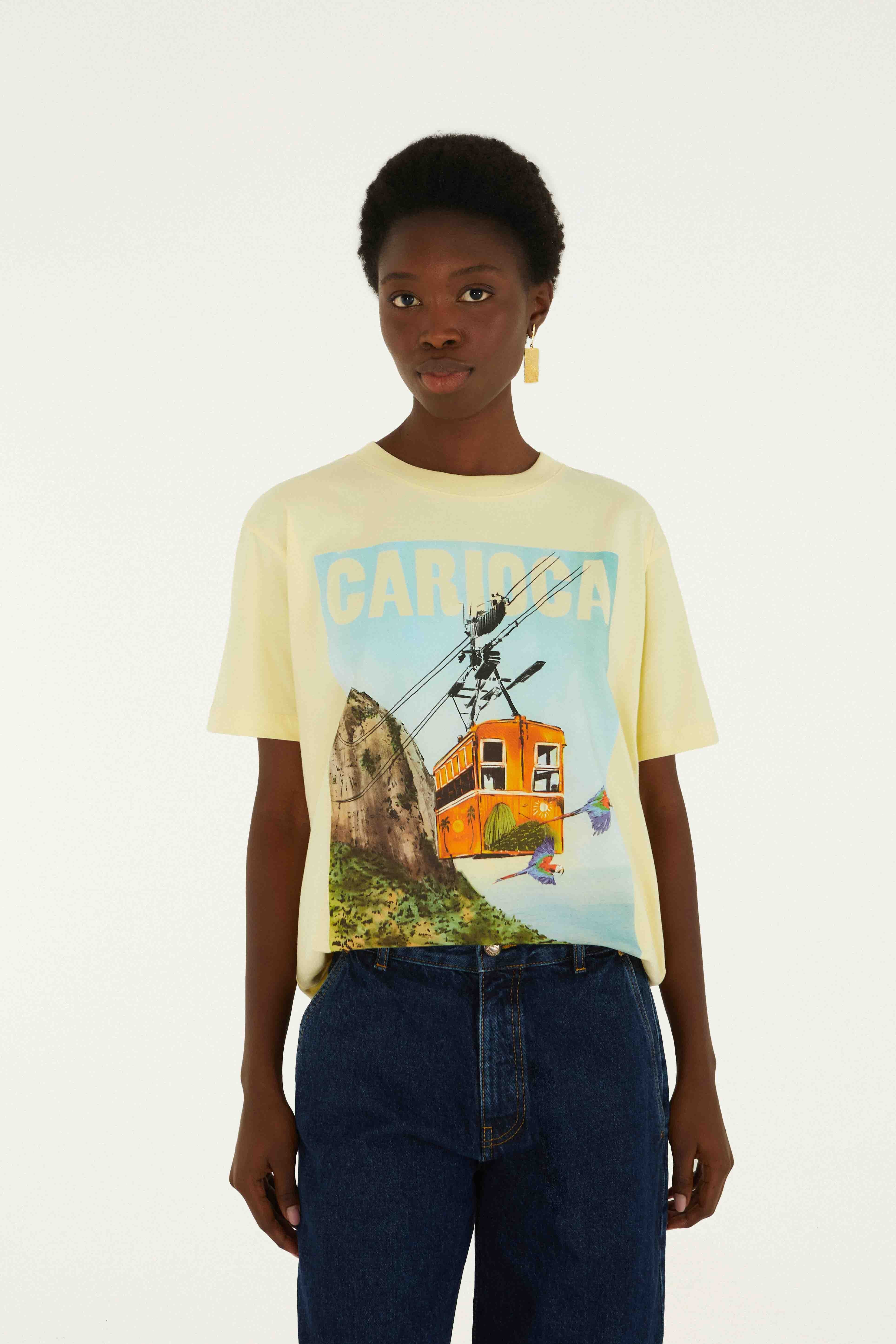 Bondinho Landscape Carioca Organic Cotton Relaxed T-Shirt | FARM Rio | Farm Rio UK