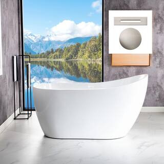 WOODBRIDGE Brick 54 in. Acrylic FlatBottom Single Slipper Bathtub with Brushed Nickel Overflow an... | The Home Depot