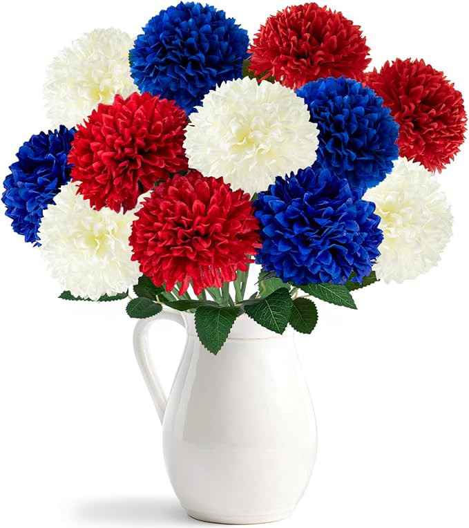 4th of July Decorations Patriotic Decor 12Pcs Artificial Flowers Red White and Blue for Independe... | Amazon (US)