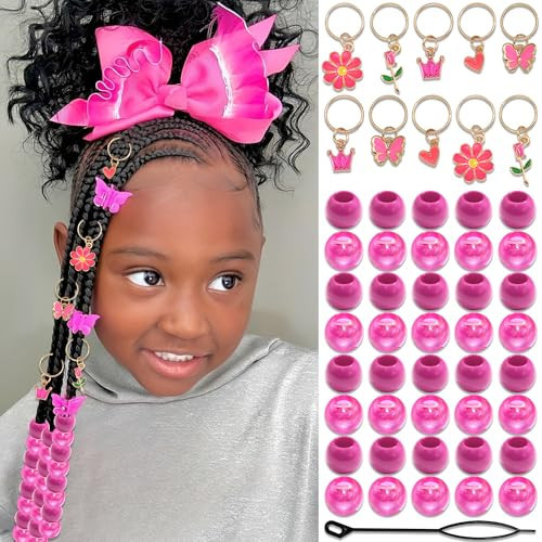 NAISKA 50PCS Rose Red Hair Jewelry AB Colors Hair Beads for Braids Assorted Styles Hair Charms Loc Dreadlock Jewelry Cute Hair Accessories for Kids Girls | Amazon (US)