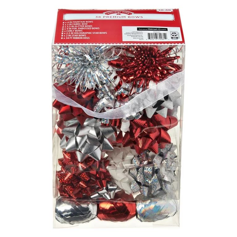 Holiday Time Premium Bows, Red White Silver, 38 Count | Walmart (US)