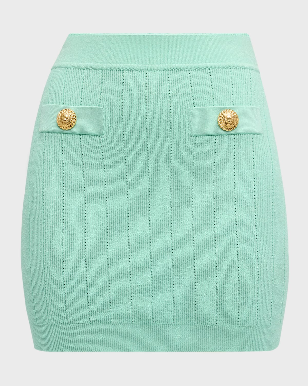 2-Button Pocket Pointelle Rib Knit Mini Skirt | Neiman Marcus