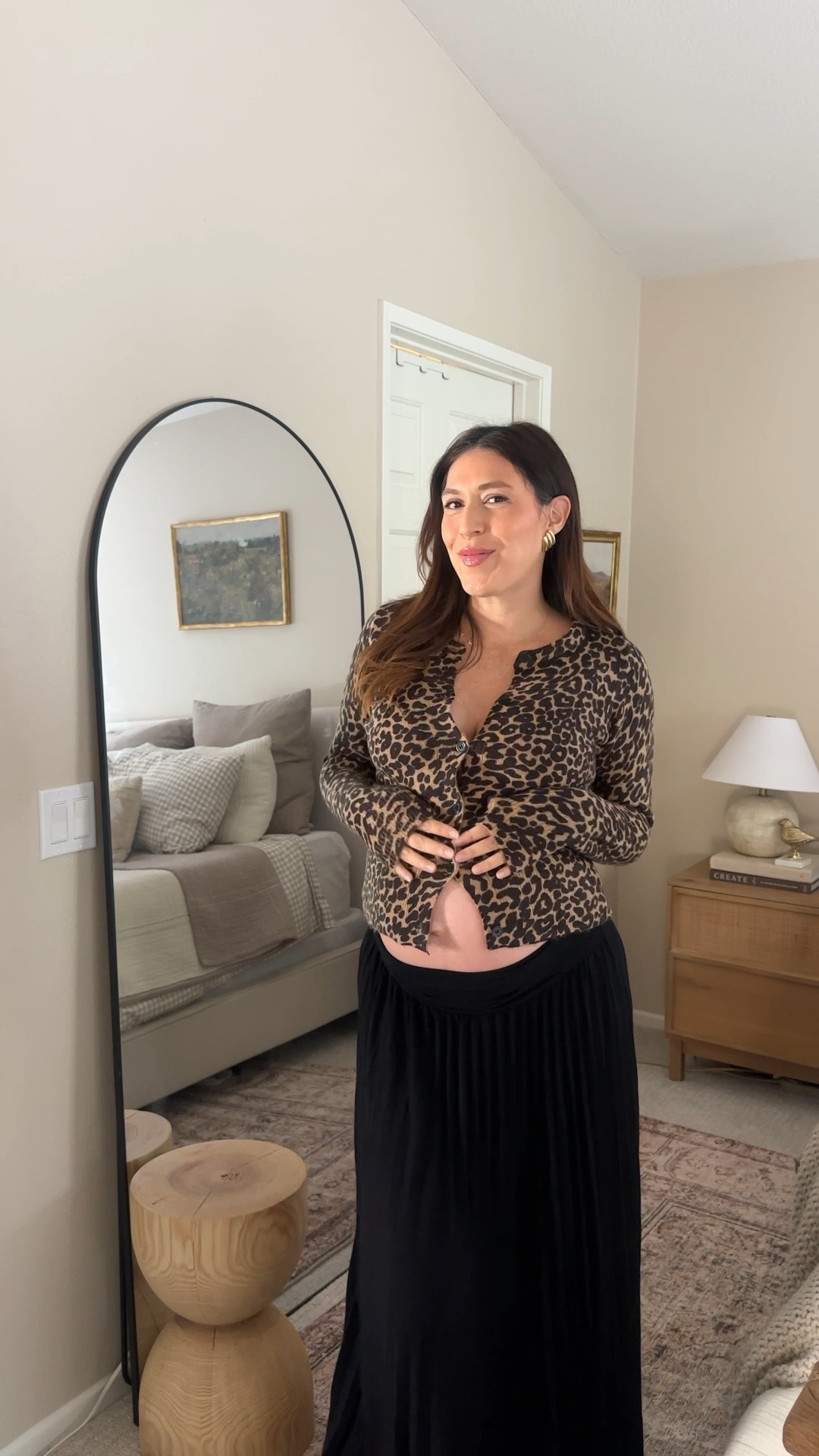 Day 10/30 - you guys I found us the perfect skirt for the bump. It’s not even maternity but it feels like it. You can wear it under or over the bump. Paired it with a leopard cardi.  

#LTKStyleTip #LTKSeasonal #LTKBump