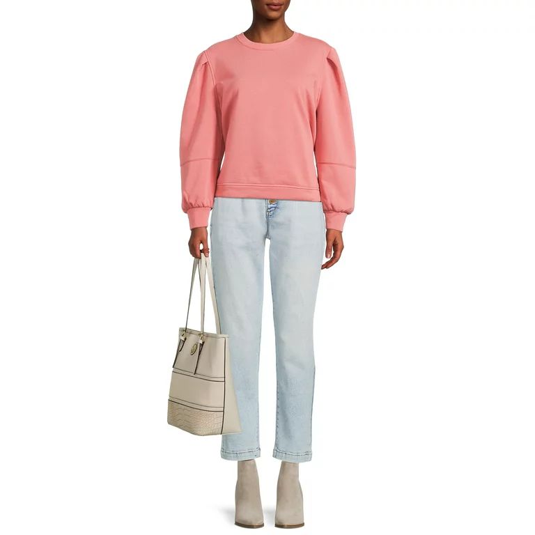 Time and Tru Women's Puff Sleeve Sweatshirt - Walmart.com | Walmart (US)