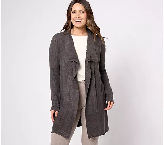 Barefoot Dreams CozyChic Lite Ribbed Sleeve Cardigan - QVC.com | QVC