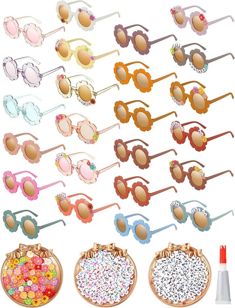 Cindeer 24 Pcs Kids DIY Round Flower Sunglasses Boho Flower Sunglasses Set Includes 100 Pcs Daisy... | Amazon (US)