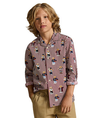 Boys' 8-20 Polo Bear Striped Cotton Shirt | Macy's
