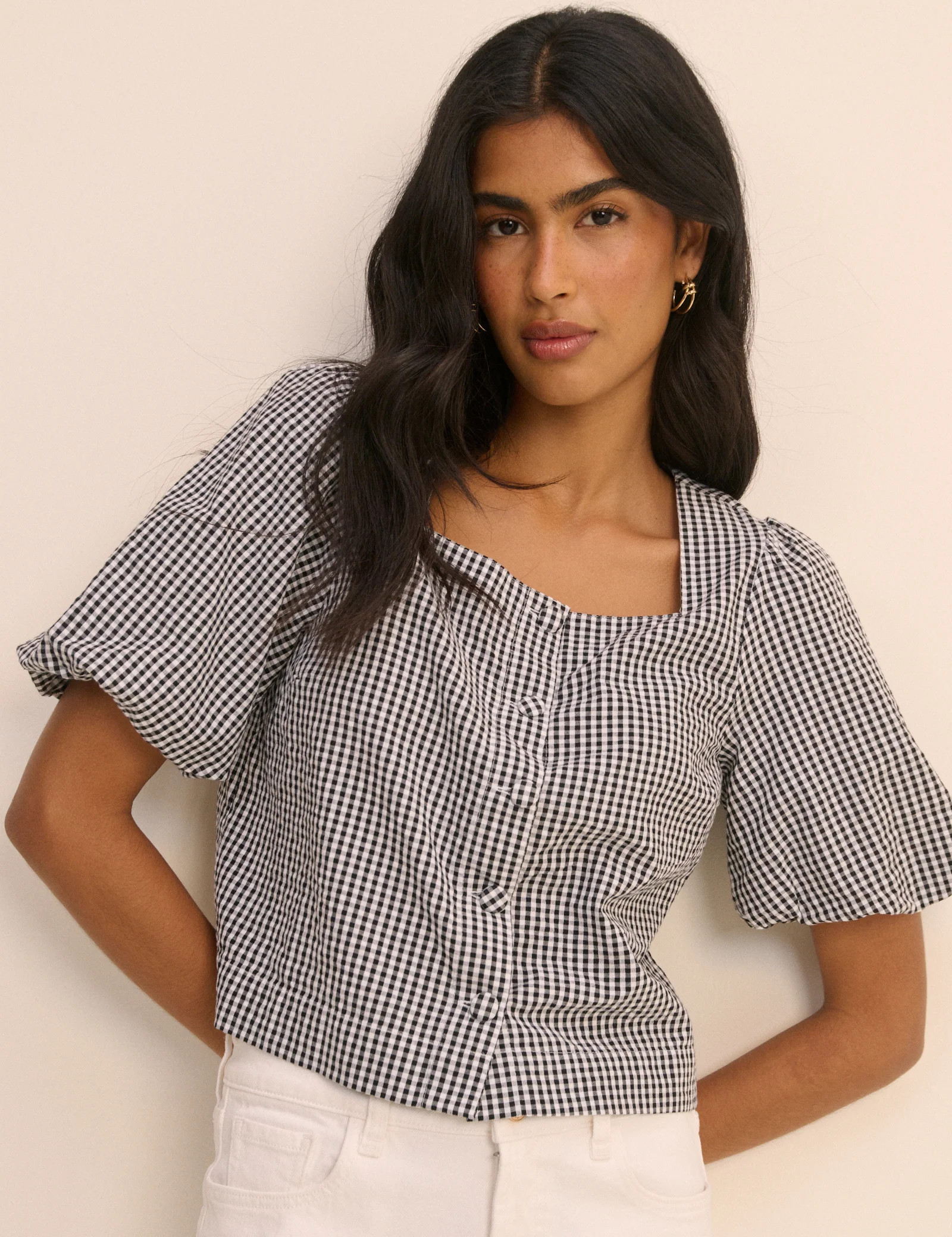 Black and White Gingham Puff Sleeve Sammie Top | Nobody's Child