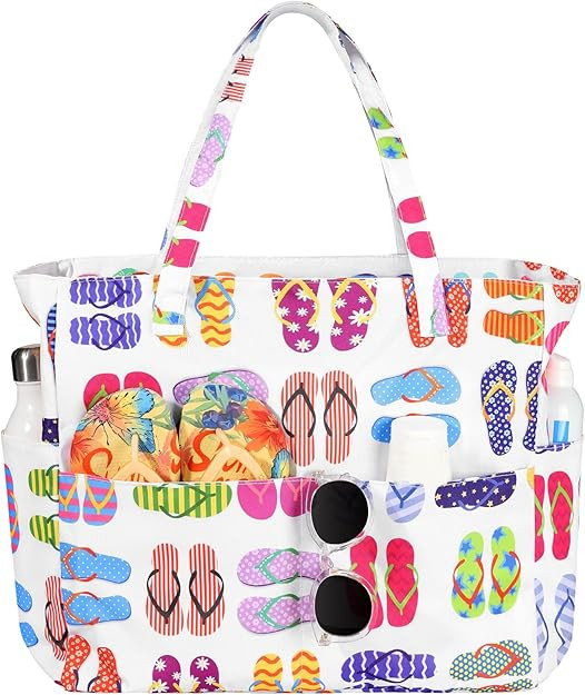 Trifabricy Beach Bags for Women Waterproof Sandproof Women Tote Bag, Large Beach Bag with Zipper ... | Amazon (US)