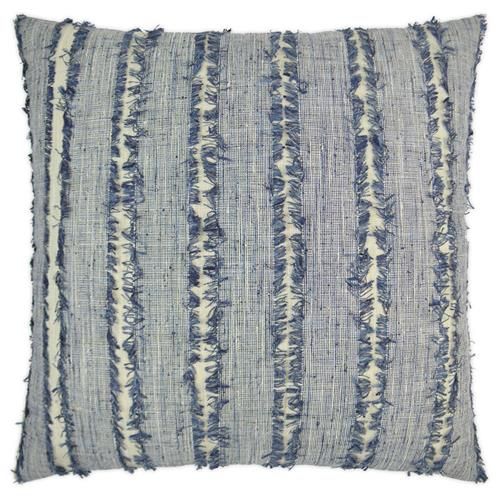 Laurene Coastal Beach Blue Stripe Fringed Decorative Throw Pillow - 24x24 | Kathy Kuo Home
