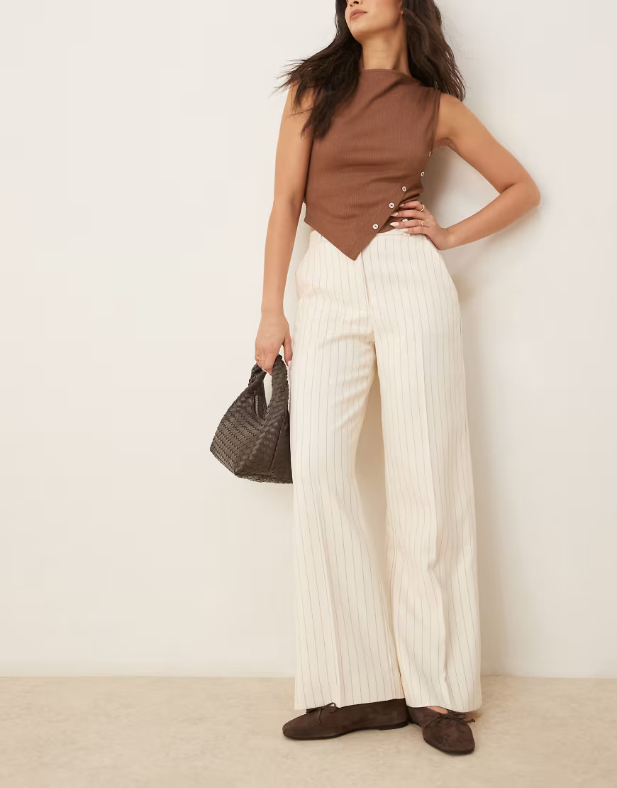 Abercrombie & Fitch high rise loose trousers in cream pinstripe-Neutral | ASOS (Global)