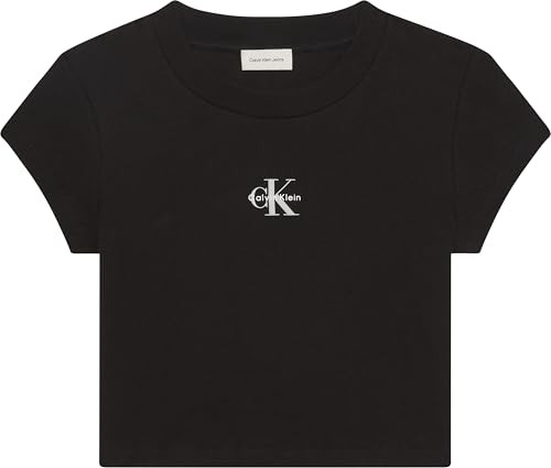 Calvin Klein Women's Monogram Logo Ribbed Baby Tee Black at Amazon Women\u2019s Clothing store | Amazon (US)