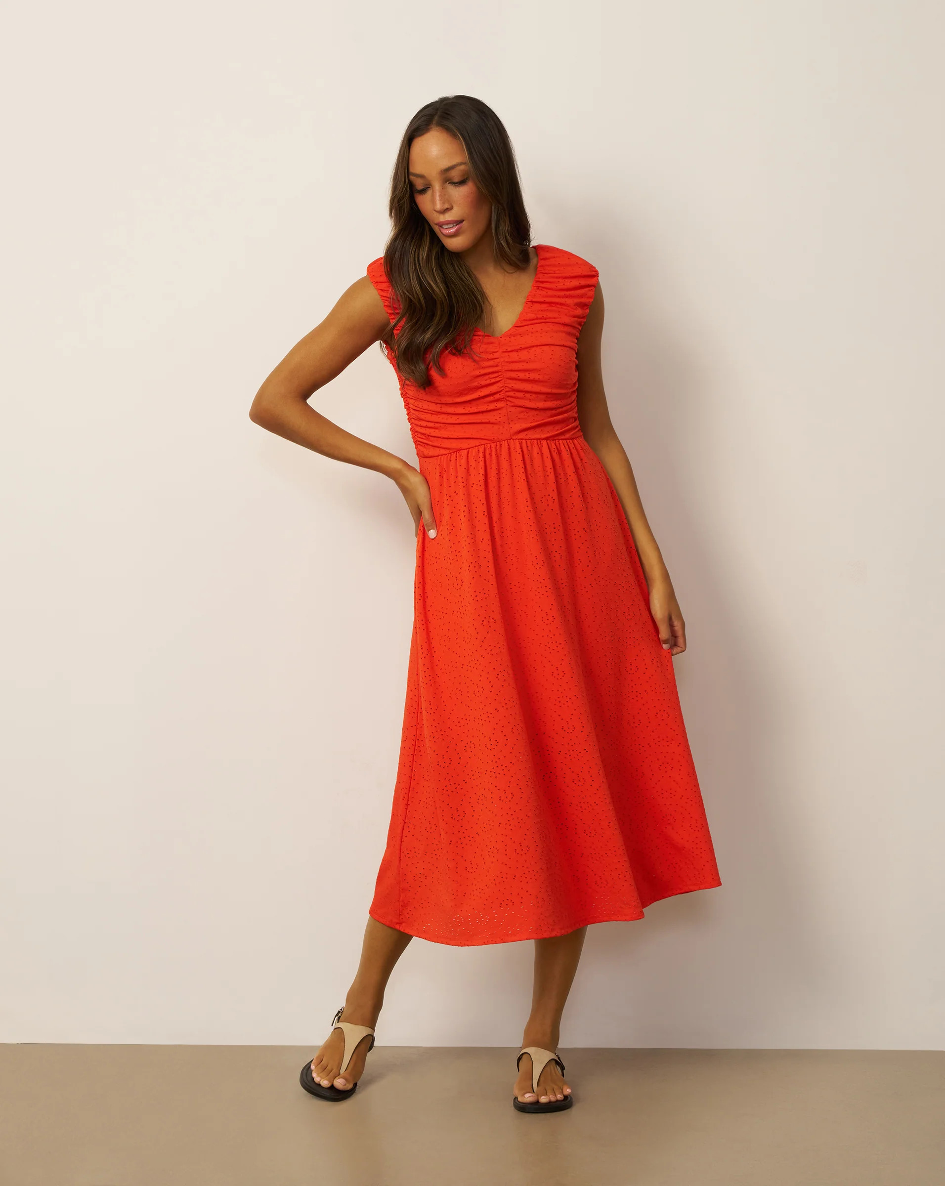 Shirred Eyelet Midi Dress | Cable & Gauge