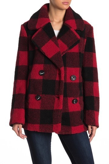 French Connection | Faux Fur Buffalo Plaid Print Notch Collar Jacket | Nordstrom Rack | Nordstrom Rack