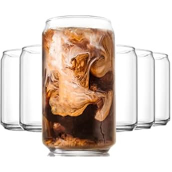 [6 Pack] 16 oz. Glass Can Shaped Cups Beer & Coffee Tumbler Glasses | Amazon (US)