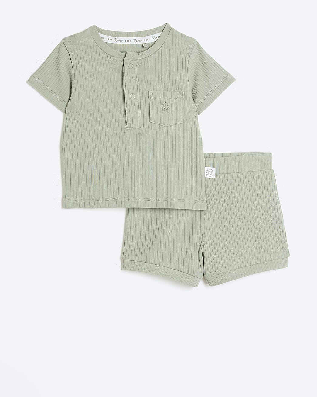 Baby boys khaki ribbed t-shirt and shorts set | River Island UK & IE