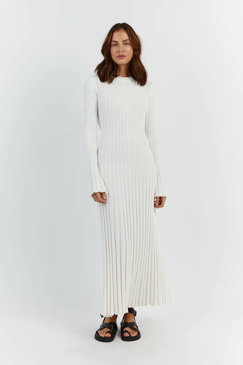 ADA OFF WHITE LONG SLEEVE MIDI DRESS | DISSH