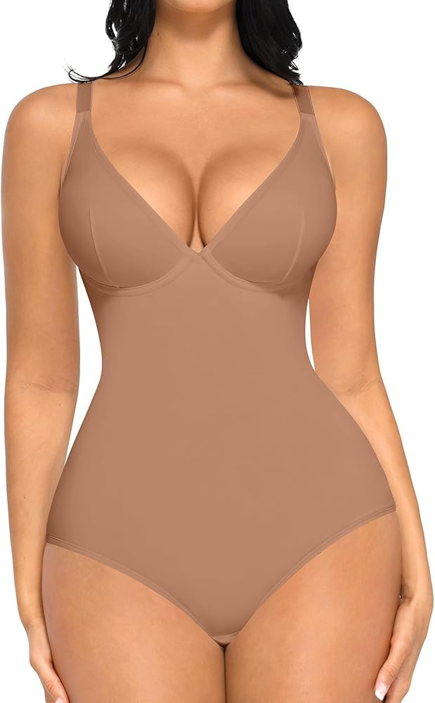 FeelinGirl Shapewear Bodysuits for Women Tummy Control Body Suits Deep V Neck Corset Body Shaper ... | Amazon (US)