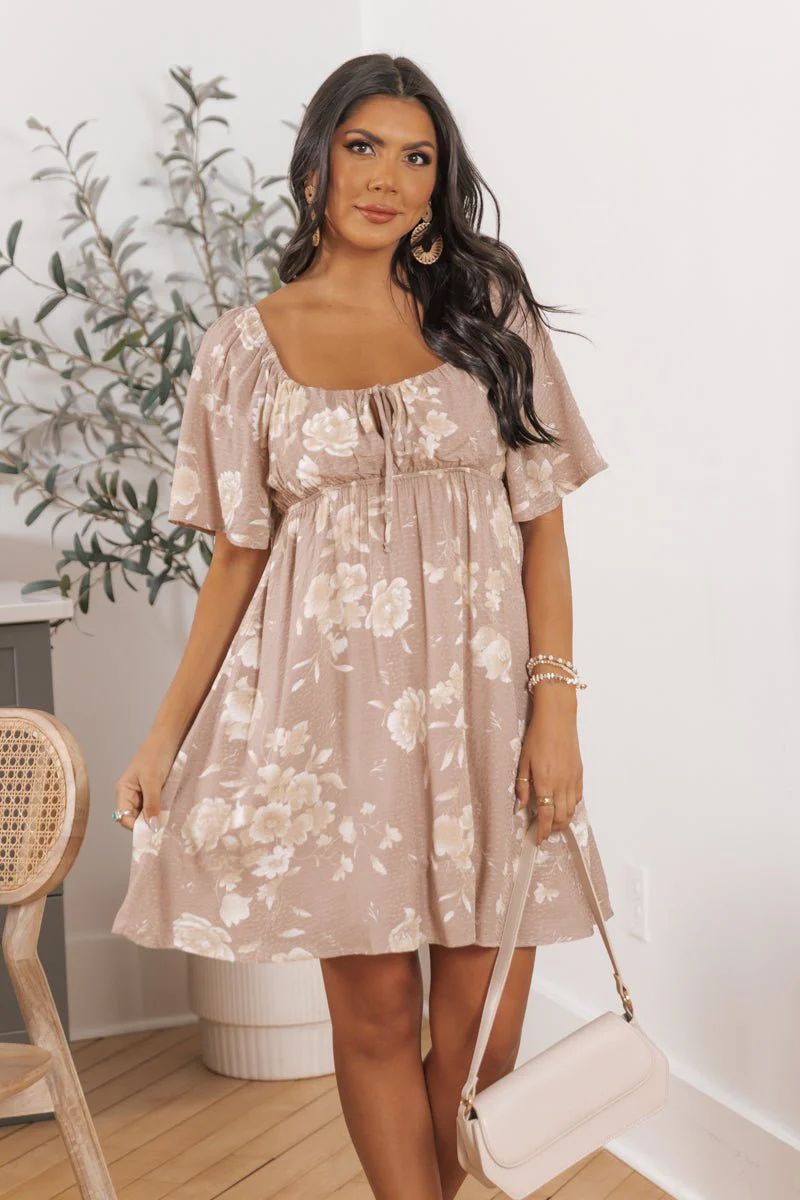 Taupe Floral Print Mini Dress | Magnolia Boutique