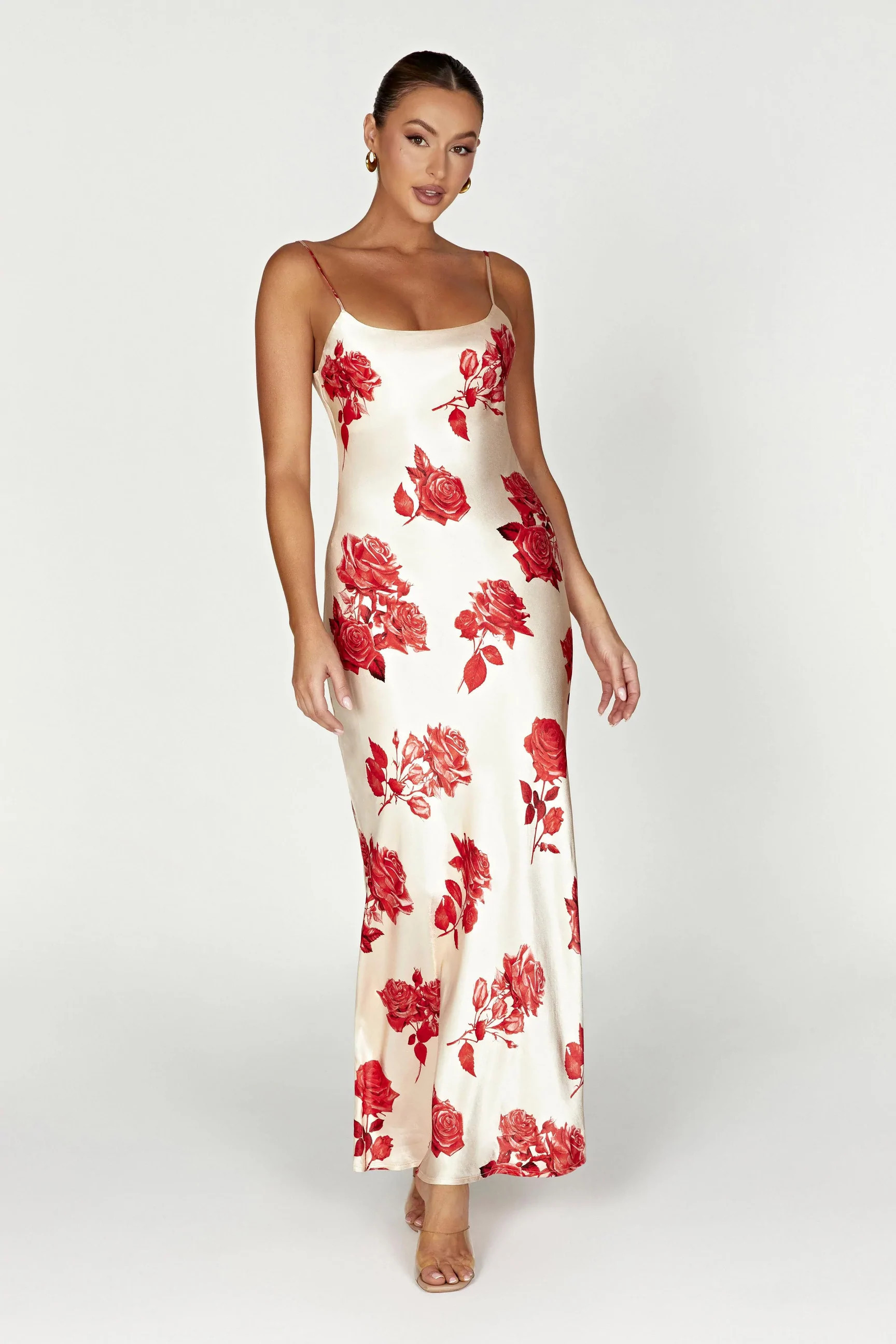Rosalie Satin Maxi Dress - Rose Print | MESHKI US