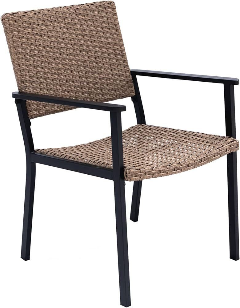 C-Hopetree Outdoor Dining Chair for Outside Patio Tables, Metal Frame, Natural All Weather Wicker | Amazon (US)