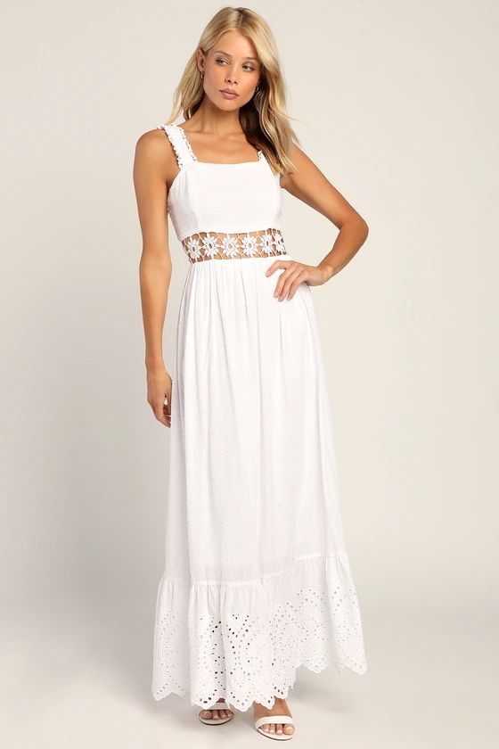 Simply Effortless White Sleeveless Lace Swiss Dot Maxi Dress | Lulus (US)