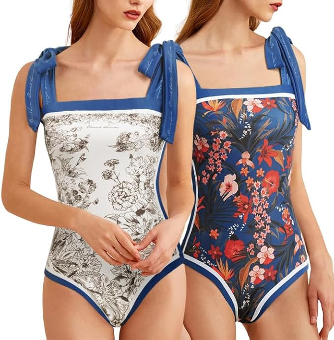 SKAYS Reversible Floral One Piece Swimsuit Women Bathing Suit Vintage Cute with Adjustable Straps... | Amazon (US)