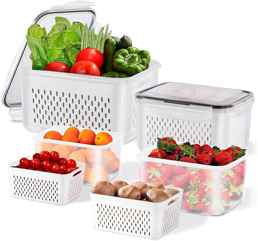 3pcs 4 in 1 Fruit Storage Containers for Fridge with Removable Colanders | Amazon (US)