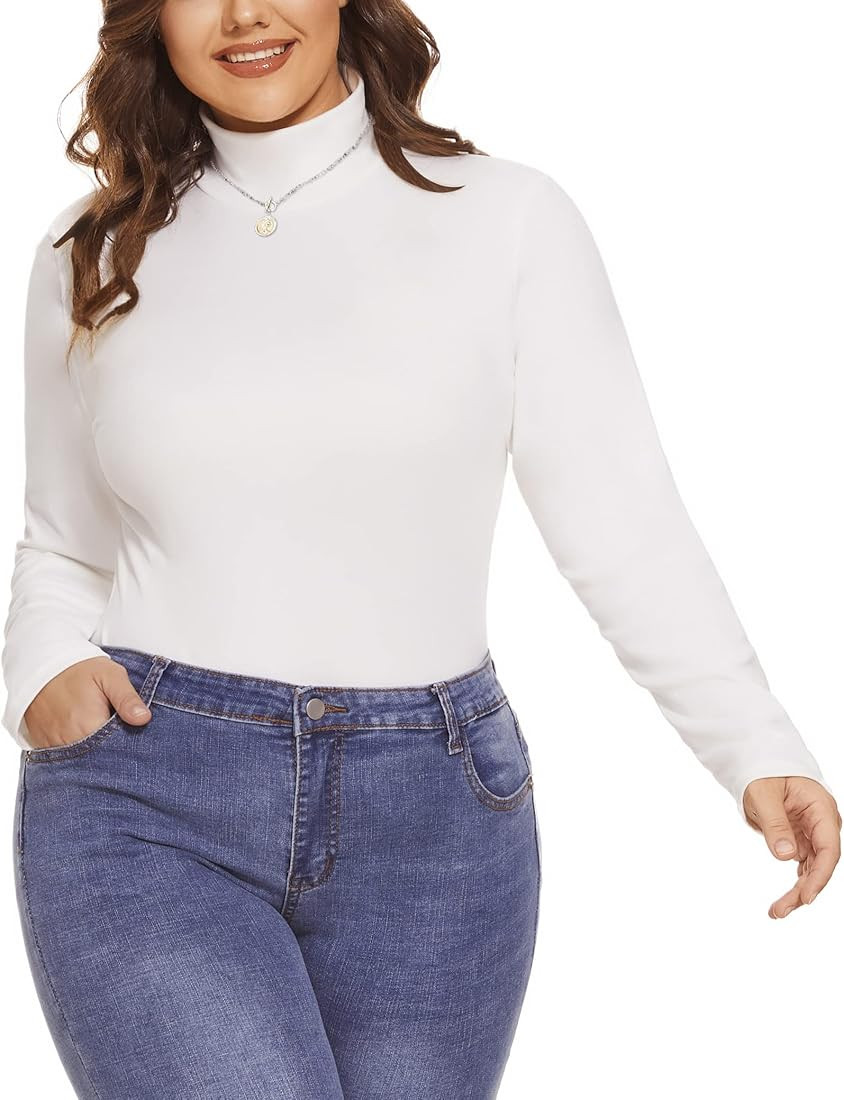 COOTRY Womens Plus Size Fleece Lined Turtleneck Mock Neck Tops Long Sleeve Thermal Shirts Base La... | Amazon (US)