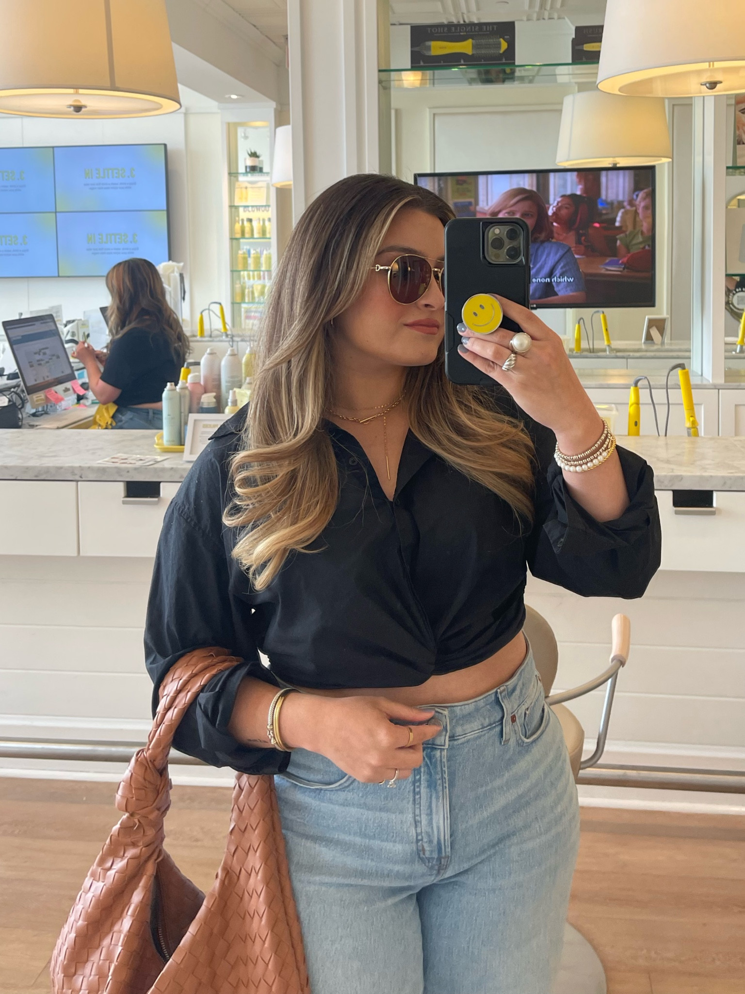 Today’s blowout outfit! I paired this cropped button up with my favorite high-waisted jeans and black Birkenstocks. This outfit feels creative, retro, and chic.🖤🏁🌀

#LTKSeasonal #LTKmidsize #LTKfindsunder100