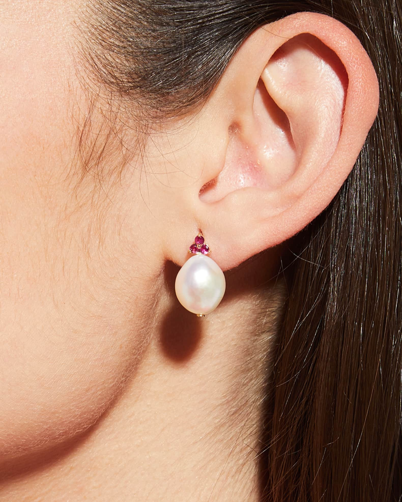 Baroque Pearl Ruby Cluster Earrings | Neiman Marcus