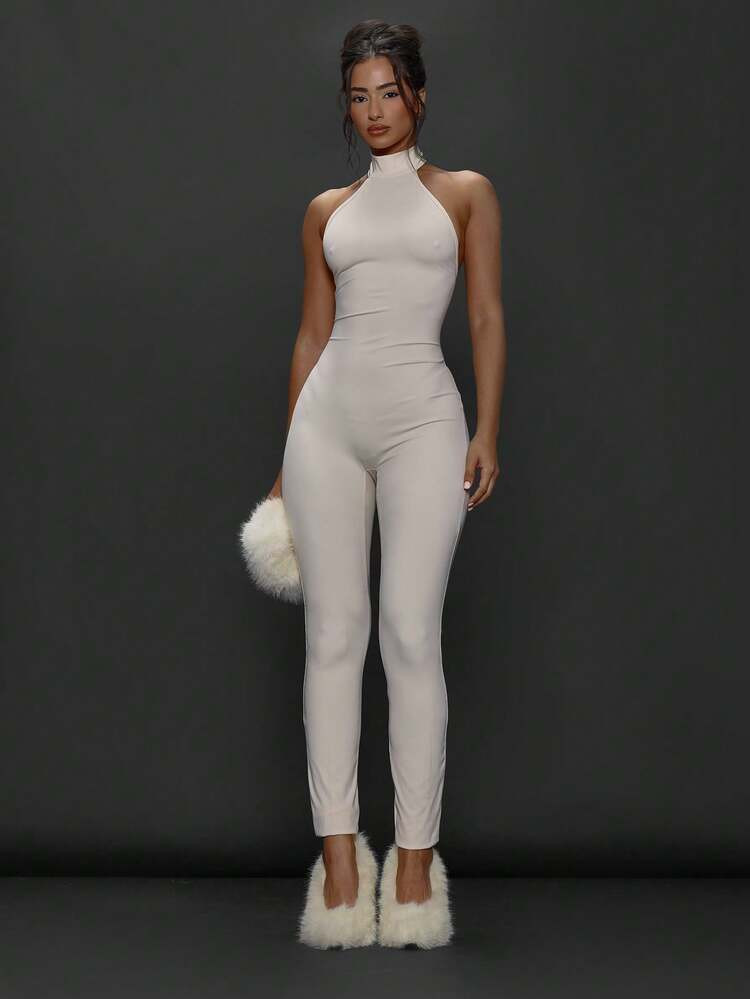 MUSERA High Neck Fitted Bodycon Capri Jumpsuit  Going Out Everyday Night Out Sexy Streetwear Esky... | SHEIN