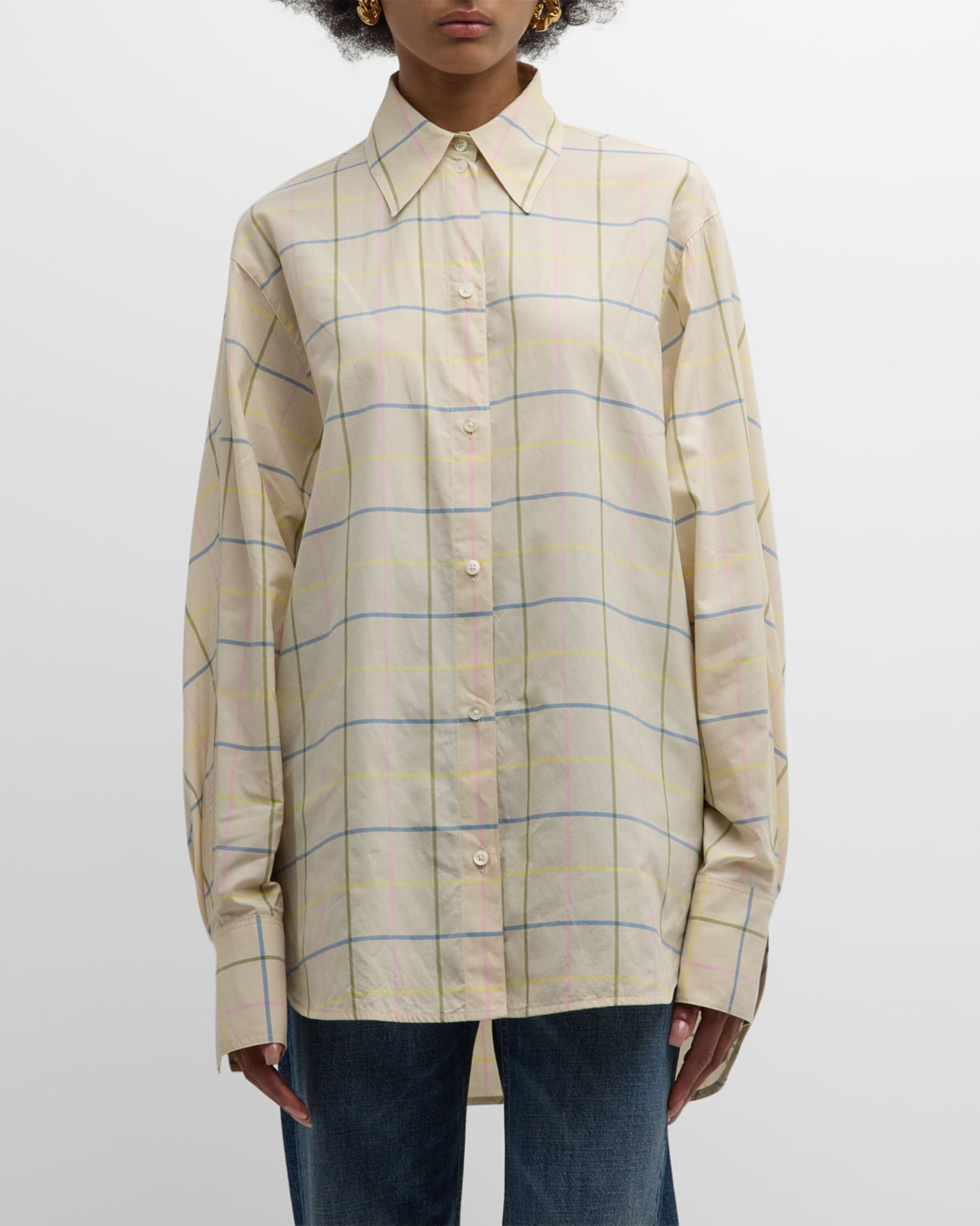 Toteme Plaid Poplin Button-Front Shirt | Neiman Marcus